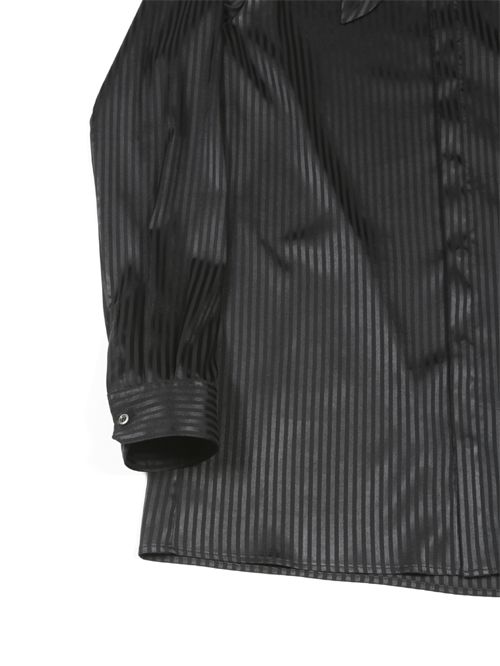ストライプジャガードストレッチリボンシャツ - Stripe Ribbon Shirt - BLACK