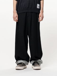 スウェット レイヤード ウール パンツ - Sweat Layered Wool Pants (BLACK)