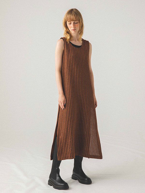 パターンニッティング2wayロングトップス - BROWN