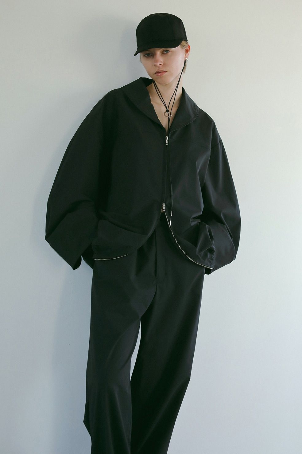 ラッシュガードトップス -  ACTIVE SHAWL COLLAR ZIP TOPS - BLACK