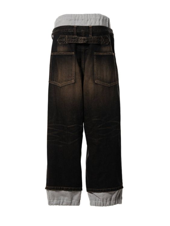 スウェットパンツ コンバインドデニムパンツ - Sweat Pants Combined Denim Pants (INDIGO)