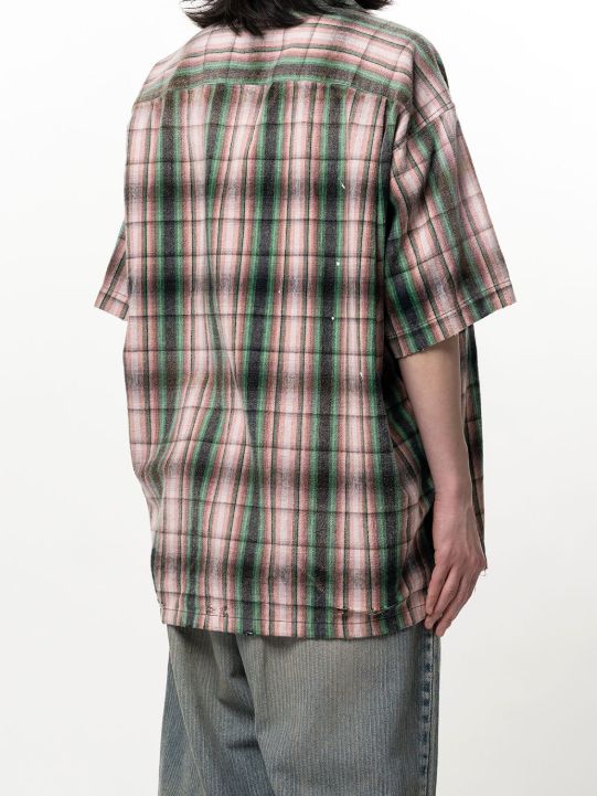 ヴィンテージライク 半袖 チェックシャツ - H/S CHECK SH w STK (PINK)