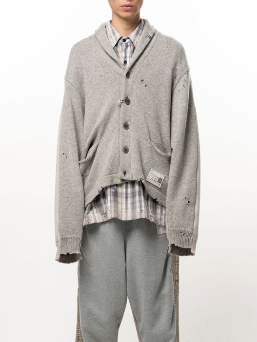 スウェットシャツ コンバインド ニット カーディガン - Sweatshirt Combined Knit Cardigan (GREY)