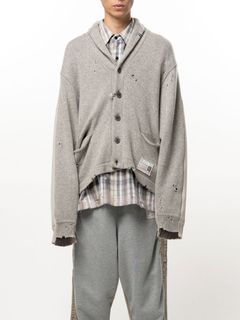 スウェットシャツ コンバインド ニット カーディガン - Sweatshirt Combined Knit Cardigan (GREY)
