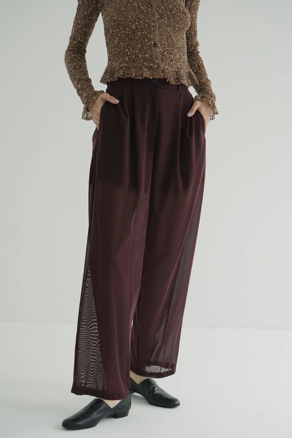シアータックパンツ - SHEER TUCK PANTS BORDEAUX