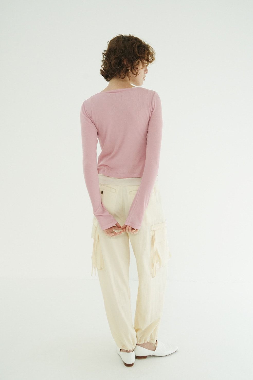 タンクトップ+カーディガン - CURVED NECK LAYERED SET TOPS （PINK）