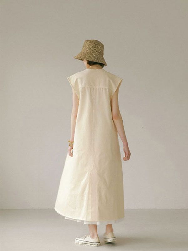 カットオフコットンジレワンピース - OFF WHITE
