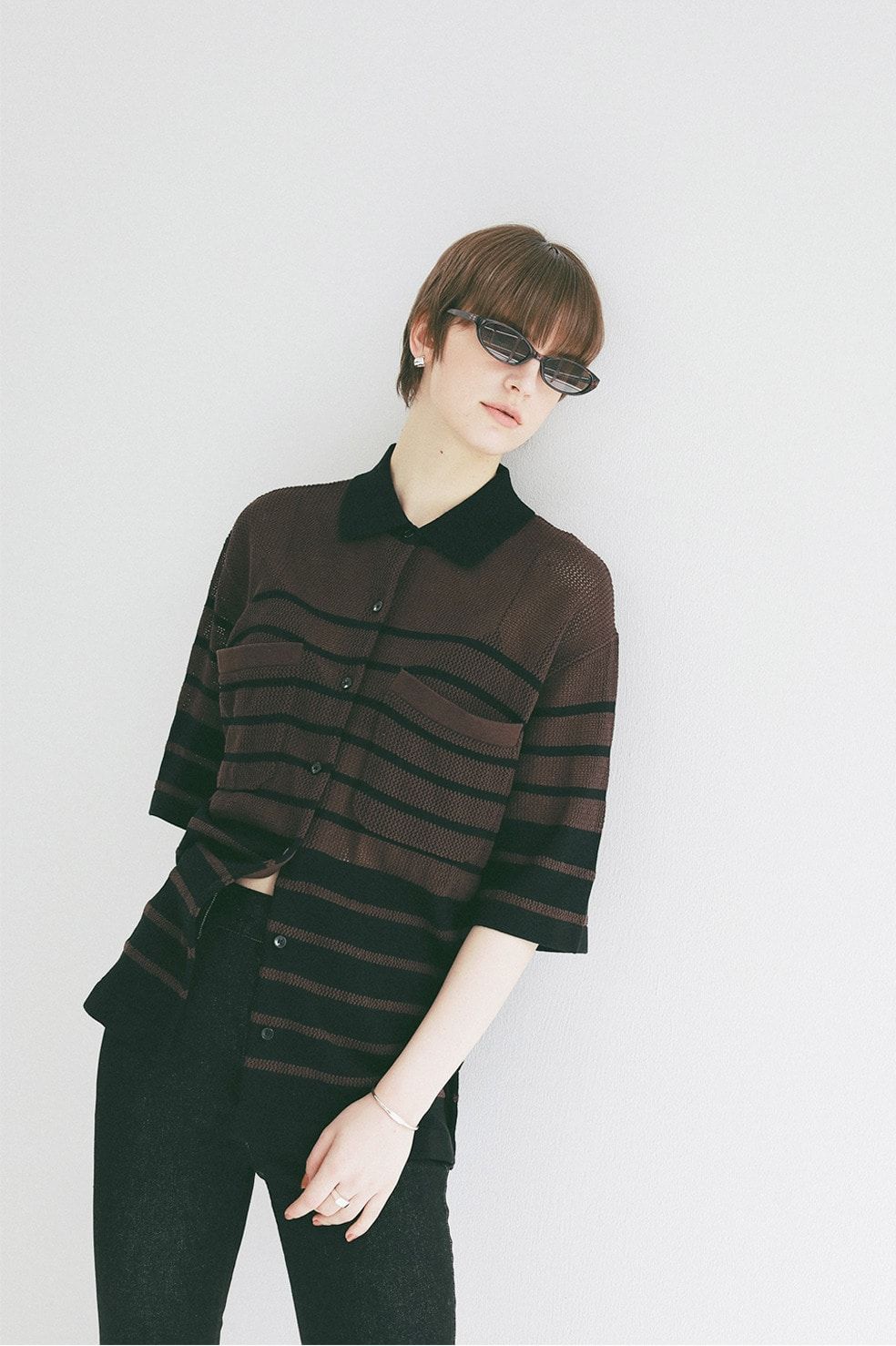 ハーフスリーブオーバーニットシャツ - HALF SLEEVE OVER KNIT SHIRT(BLACK)