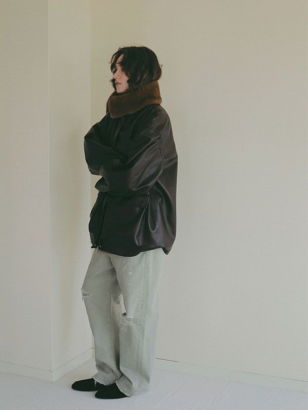 ファーカラーフェイクレザーブルゾン （BROWN)