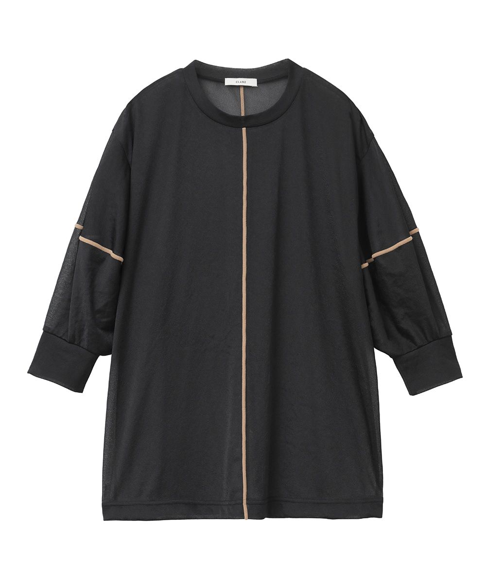 ソリッドスリーブトップス -  SOLID SLEEVE SHEER S/S TOPS BLACK