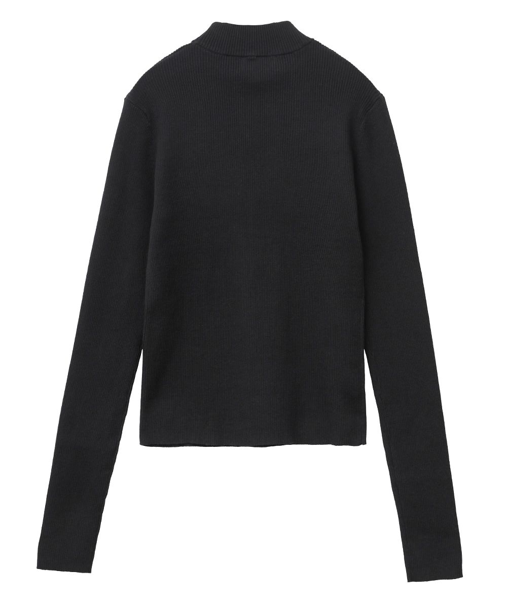 HIGH NECK RIB KNIT TOPS - ハイネックリブトップス - BLACK