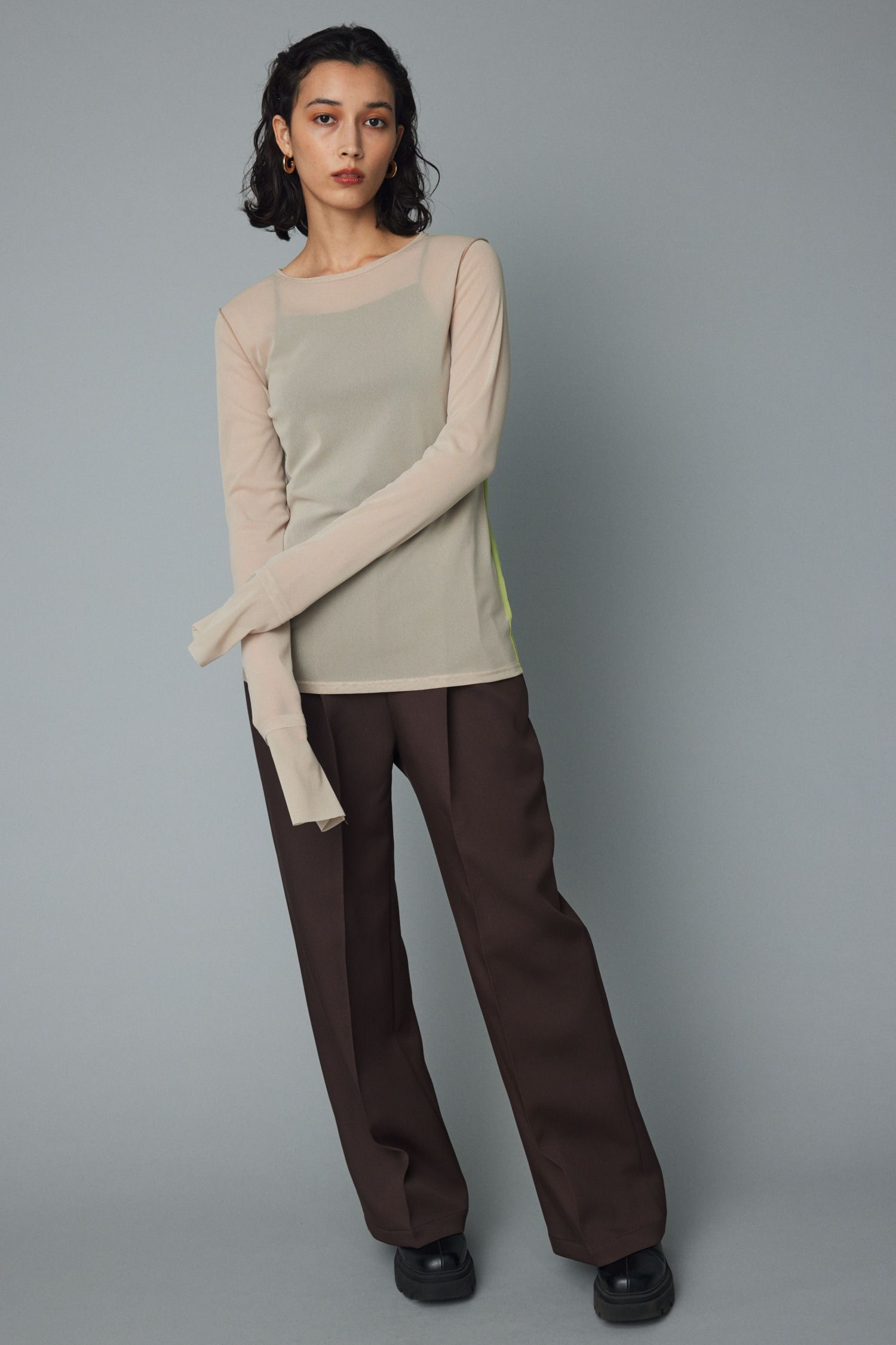 メッシュインナートップス - Mesh inner color tops - BEIGE