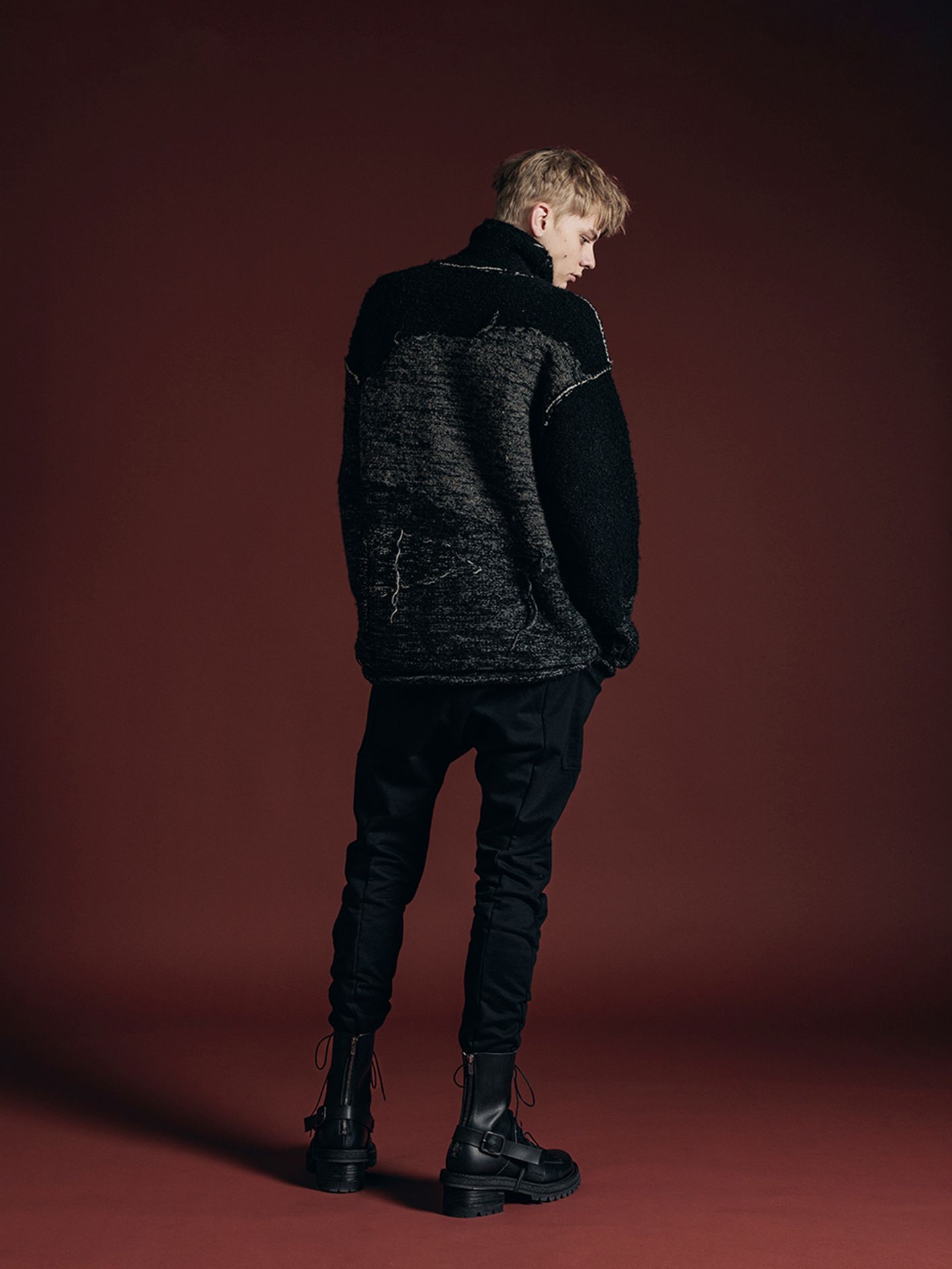 リバーシブル プルオーバー - reversible grunge sweater - VI-3652-07 - A-BLACK