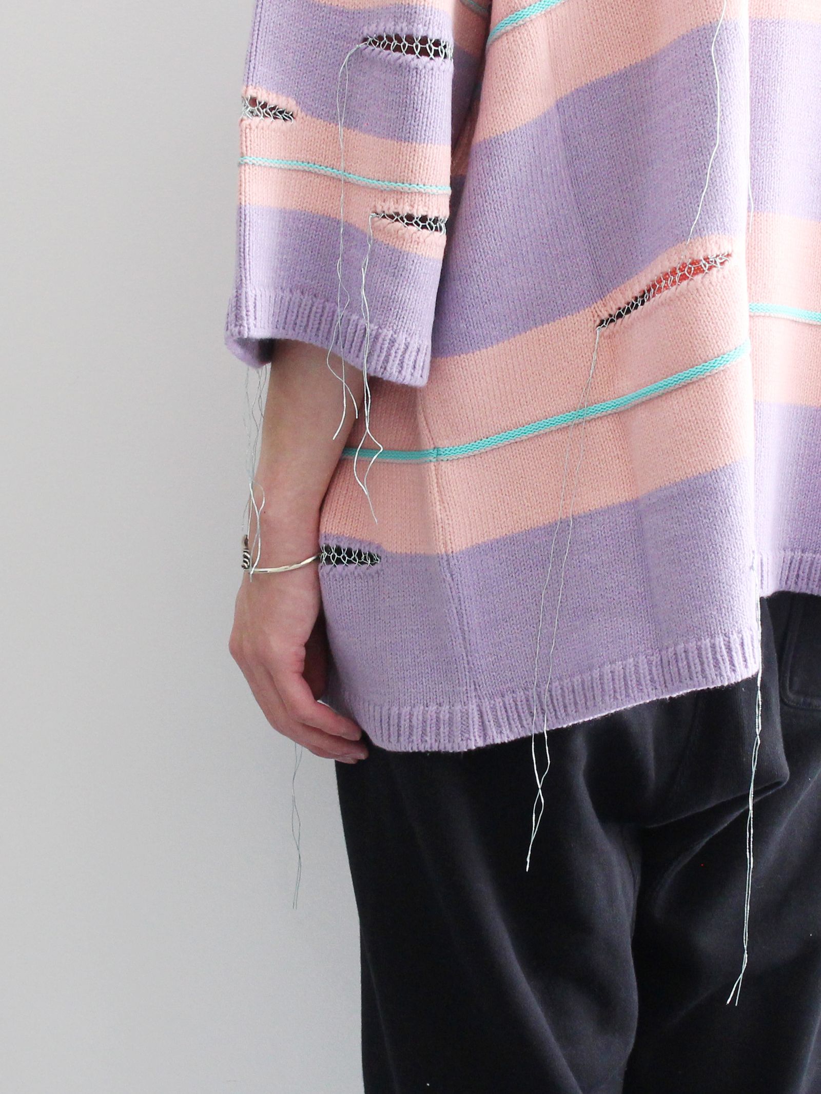 KIDILL - オーバーサイズ ポロニット - OVERSIZED BORDER POLO KNIT COLLAB WITH rurumu: -  PINK × LAVENDER | ADDICT WEB SHOP