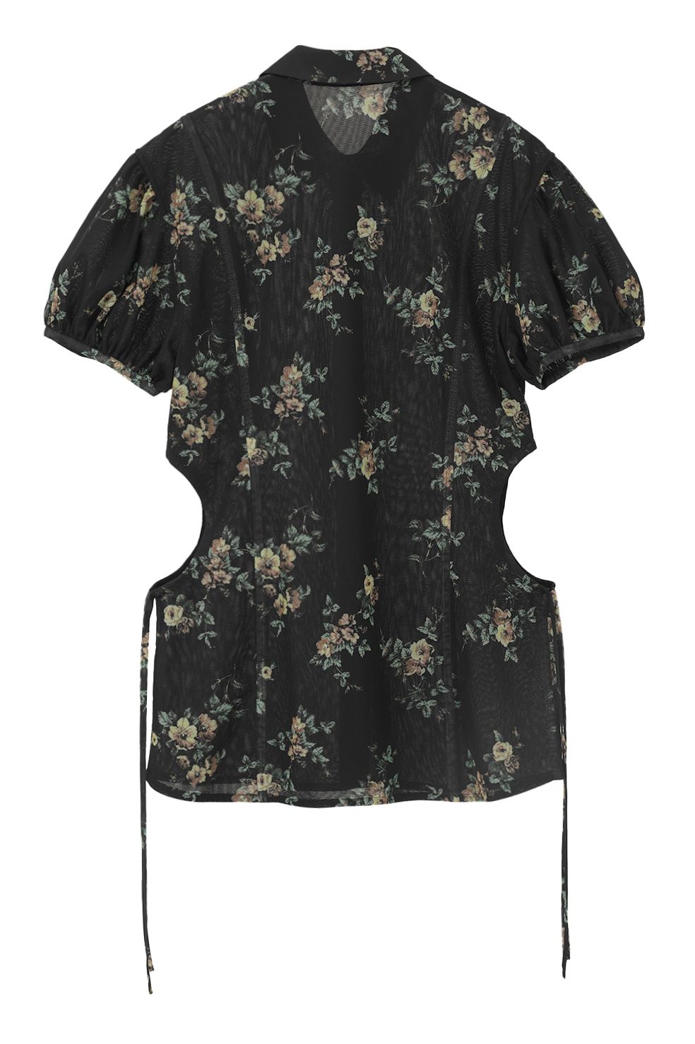 チュールフローラルシャツ - FLOWER SIDE HOLE SHIRTS (BLACK)