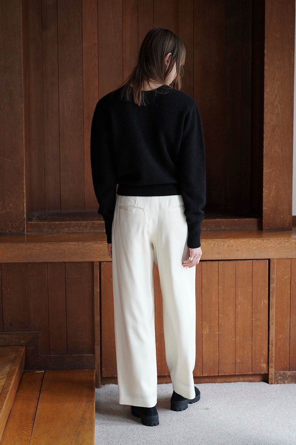 ダブルフェイス ヤク ニットトップス -   W FACE HALF ZIP YAK KNIT TOPS - BLACK