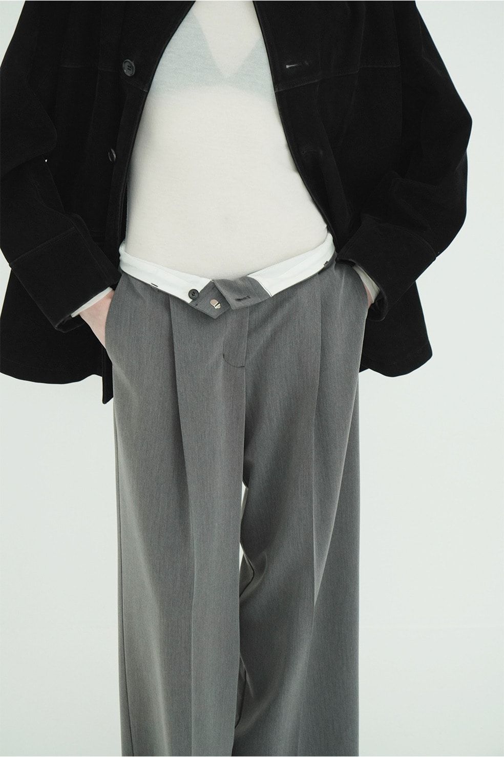 ローウエストタックルーズスラックス -  LOW WAIST TUCKED LOOSE SLACKS(GREY)