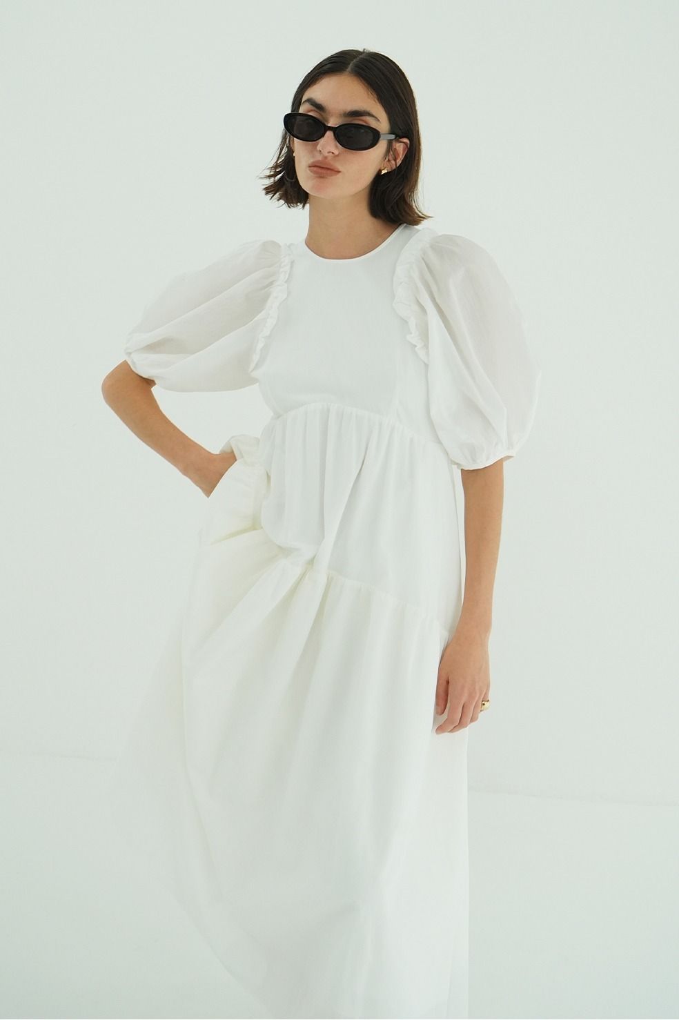 バルーンフリルワンピース -  BUBBLE FRILL ONEPIECE (WHITE)