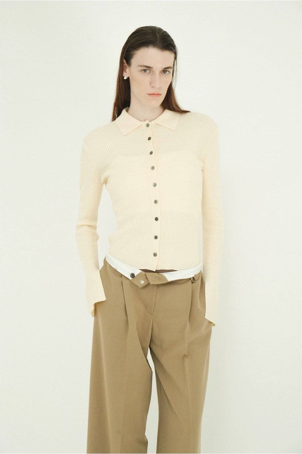 コンパクト ニットシャツ - COMPACT RIB KNIT SHIRTS (IVORY)