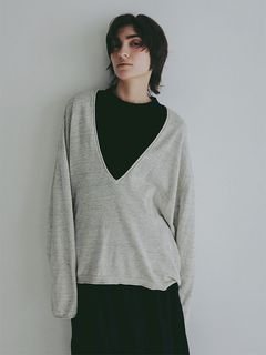 コットンリネンハイゲージネックニットプルオーバー (LIGHT GREY)