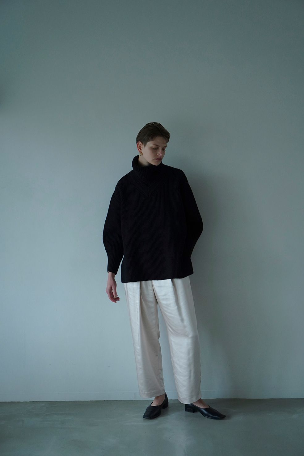 2WAY NECK WARMER KNIT TOPS - BLACK