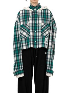 【レディース】フードコンバインドチェックシャツ | Hoodie Combine Checkered Shirt