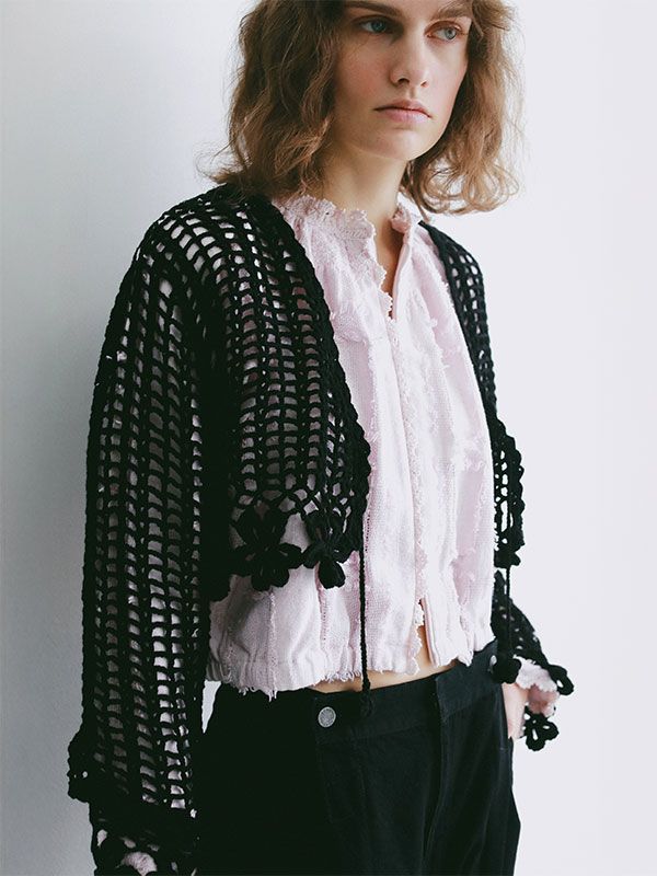 クロシェニットカーディガン (BLACK)