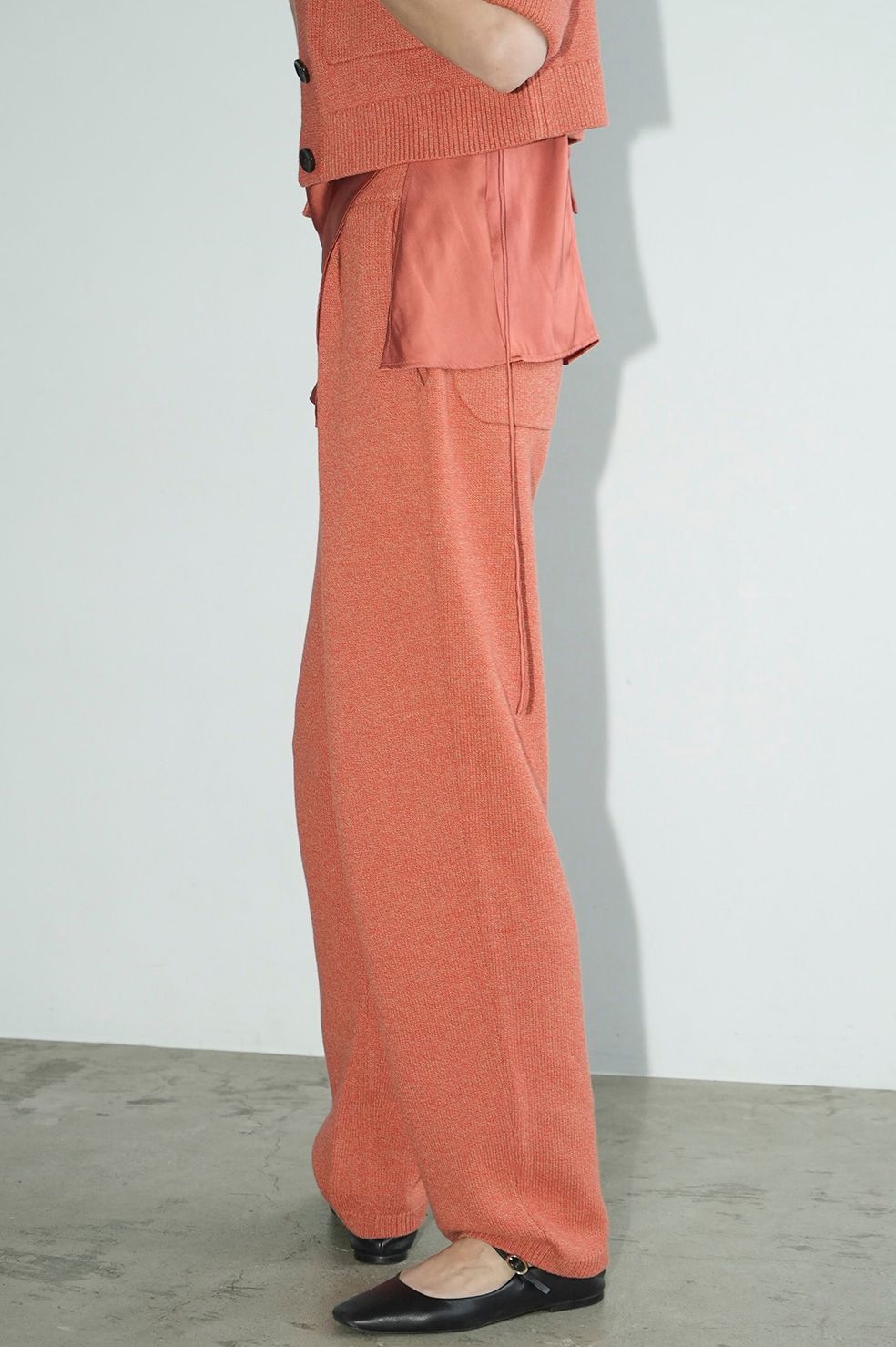 カーディガン - ニットパンツセット / HALF SLEEVE KNIT TOPS & PANTS SET - ORANGE
