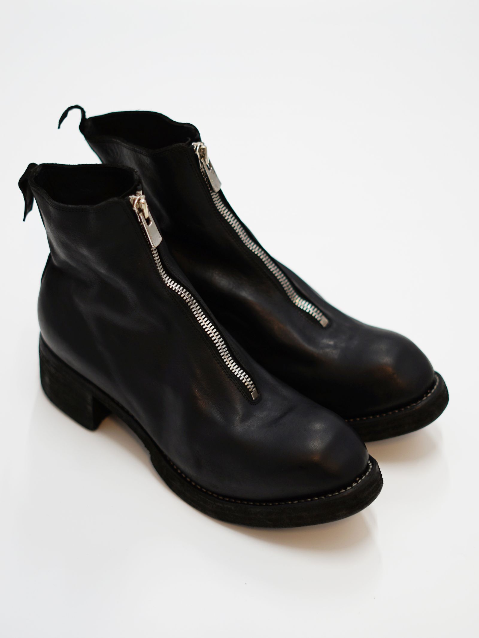 【PL1】 フロントジップ ブーツ / ホースフルグレイン - Front Zip Boots Double Sole (BLACK)