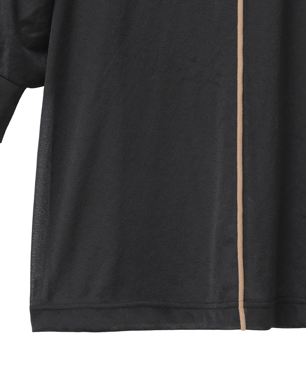 ソリッドスリーブトップス -  SOLID SLEEVE SHEER S/S TOPS BLACK