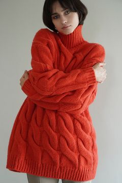 ビッグケーブル オーバーニット トップス - BIG CABLE OVER KNIT TOPS - RED