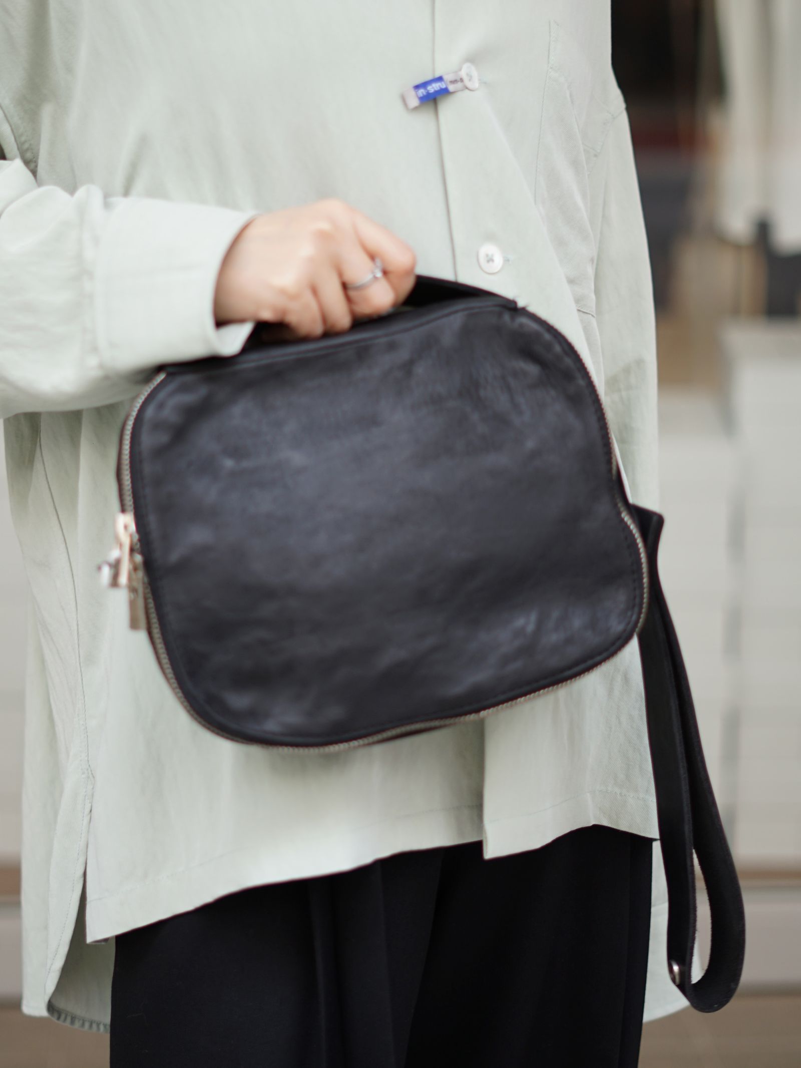レザークラッチバッグ - W6 LEATHER CLUTCH (BLACK)