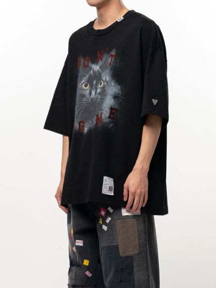 キャット プリント Tシャツ - Cat Printed T-shirt （BLACK)