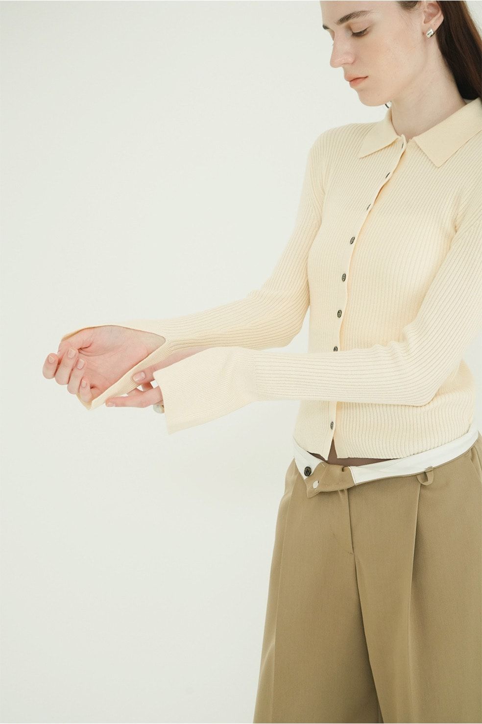 コンパクト ニットシャツ - COMPACT RIB KNIT SHIRTS (IVORY)
