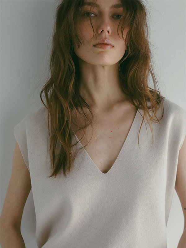 コットンシルクスリーブレスニットプルオーバー - IVORY