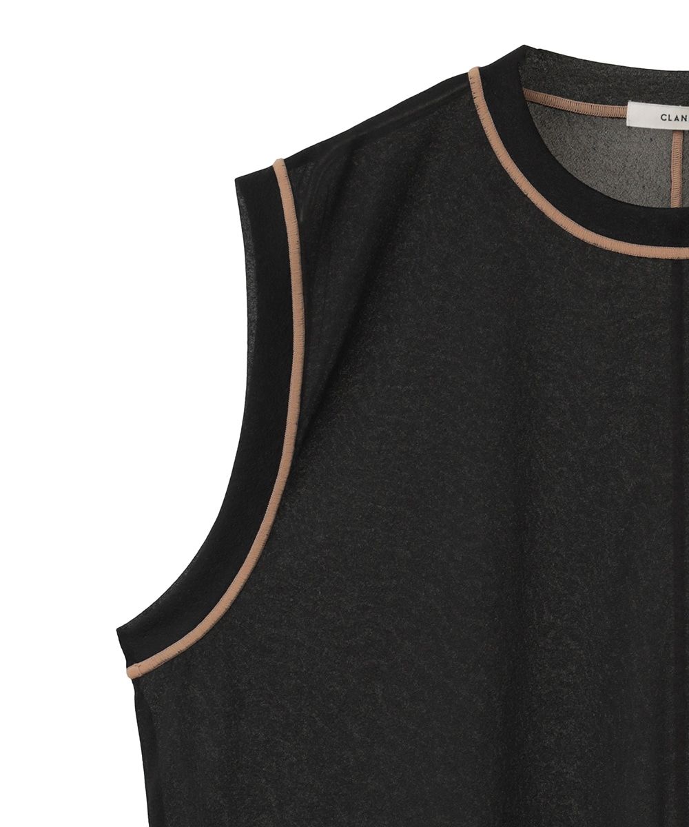 ノースリーブカットソー - LINE SHEER S/S - BLACK
