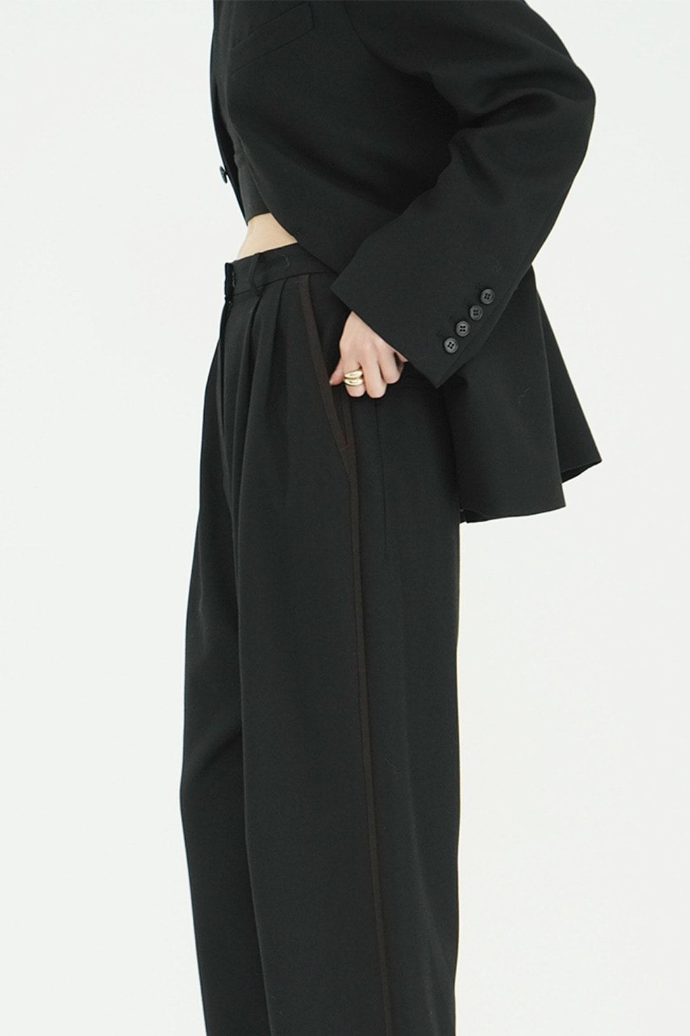 ヘリンボーン柄 ラインパンツ -  HERRINGBONE LINE PANTS (BLACK)