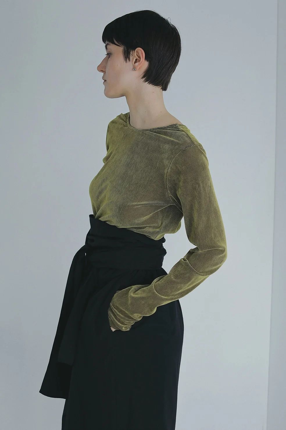 チュール フロッキー ストライプ トップス - TULLE FLOCKED STRIPE TOPS (YELLOW)