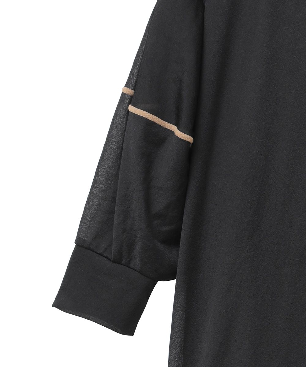 ソリッドスリーブトップス -  SOLID SLEEVE SHEER S/S TOPS BLACK