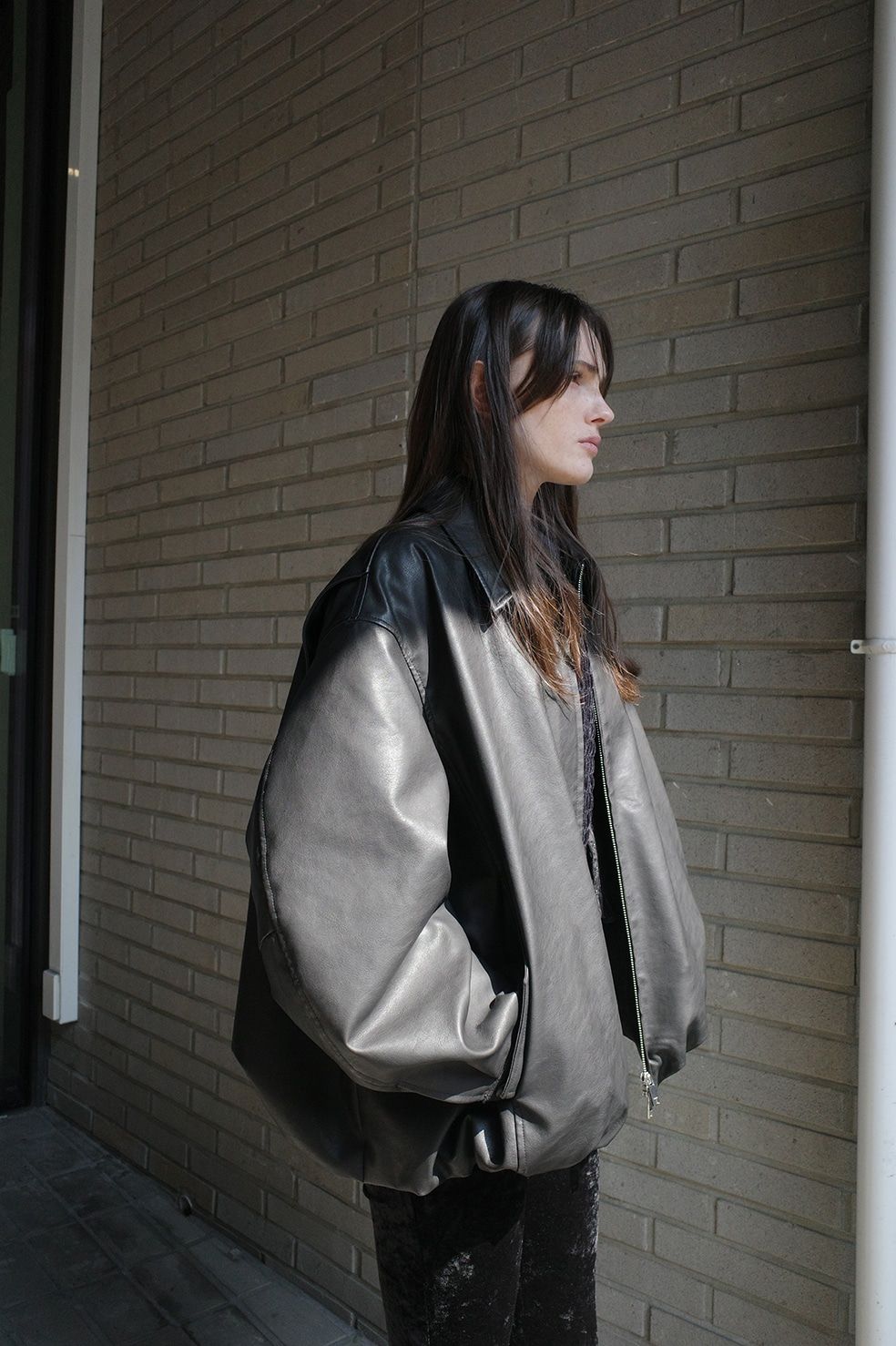 フェイクレザーバルーンジャケット - FAKE LEATHER BALLOON JACKET BLACK