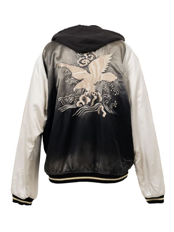 リバーシブルスーベニアジャケット - Reversible Hoodie Layered Souvenir Jacket (BLACK)