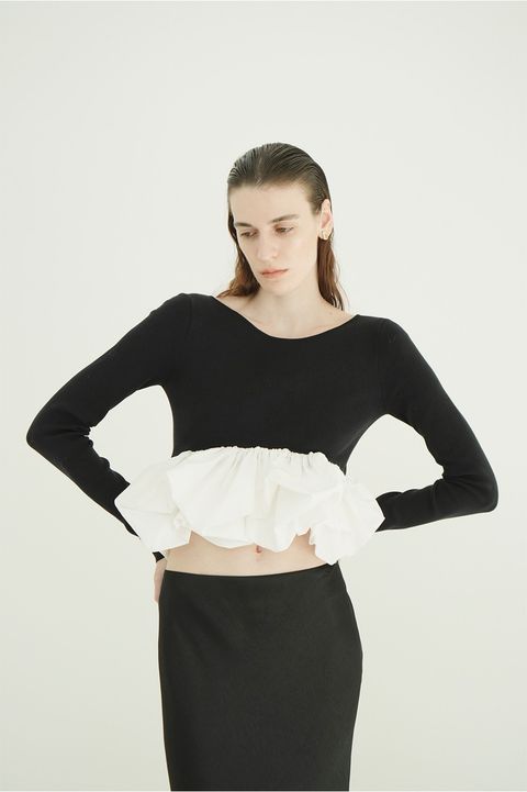 バルーン ショートニット トップス -  W BALLOON SHORT KNIT TOPS(BLACK)