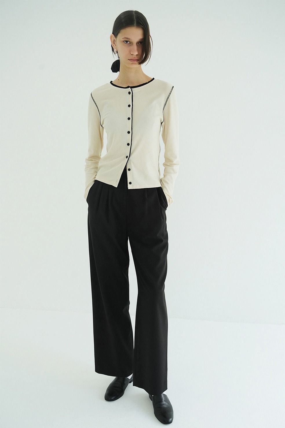 バイカラーカーディガン | W FACE BICOLOR CARDIGAN (IVORY)