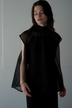 シアーリボンノースリーブトップス - SHEER RIBBON NO SLEEVE TOPS - BLACK