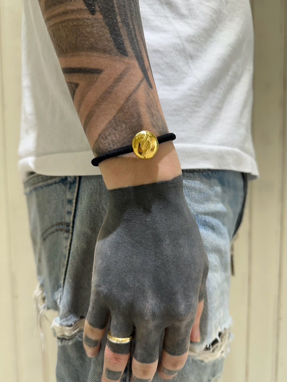ロゴヘアゴム - S LOGO HAIR TIE - GOLD BLACK