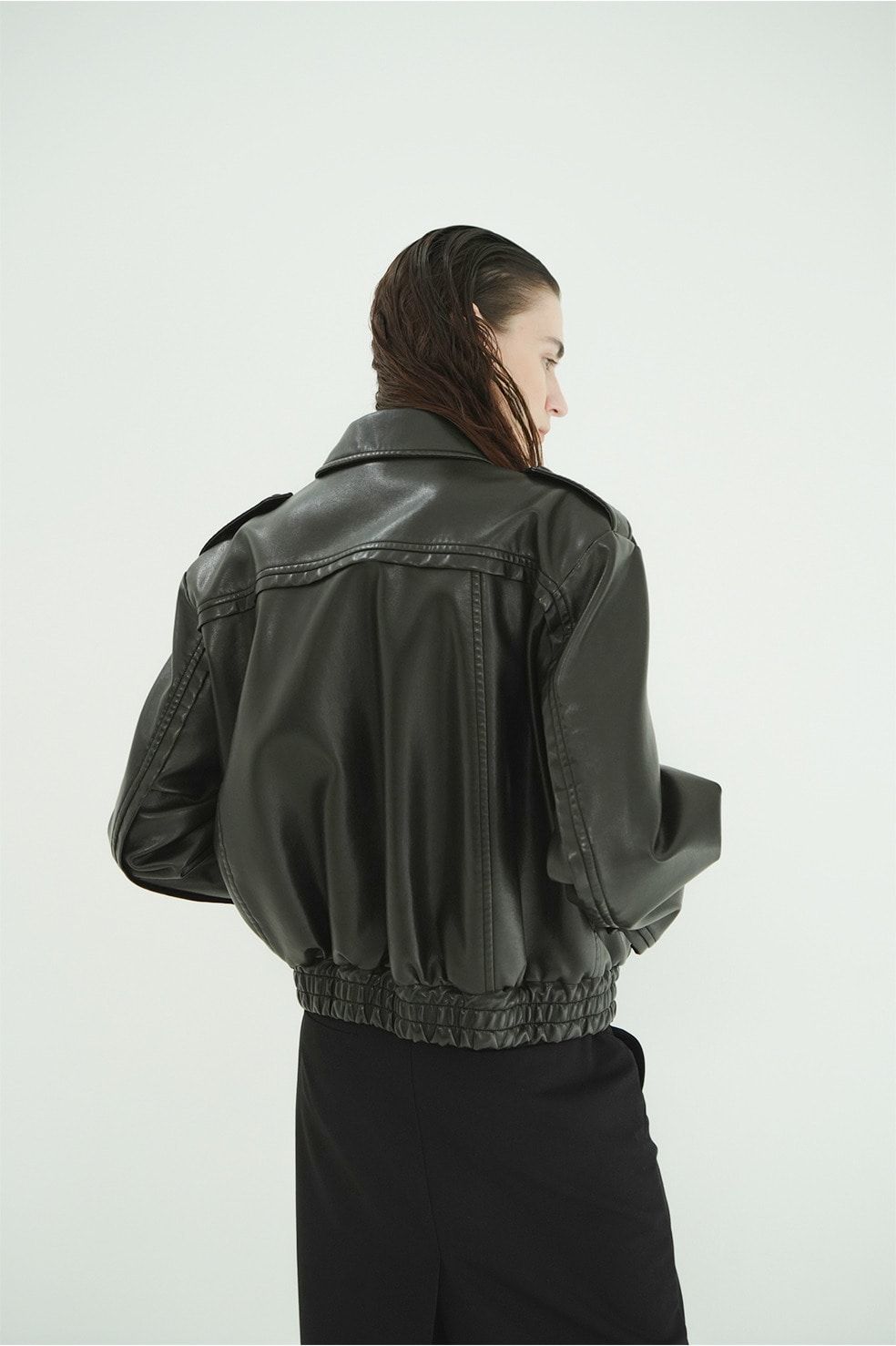 バルキーラインシングルレザージャケット - BULKY LINE SINGLE LEATHER JACKET (BLACK)