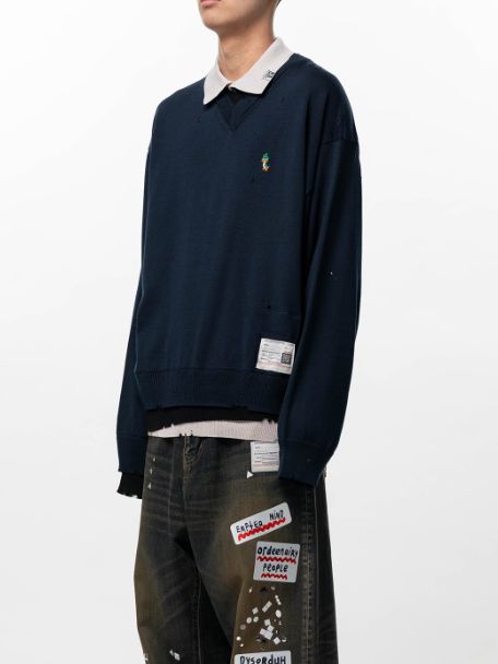 トリプルレイヤードニットプルオーバー - Triple Layered Knit Polo Sweater (NAVY)