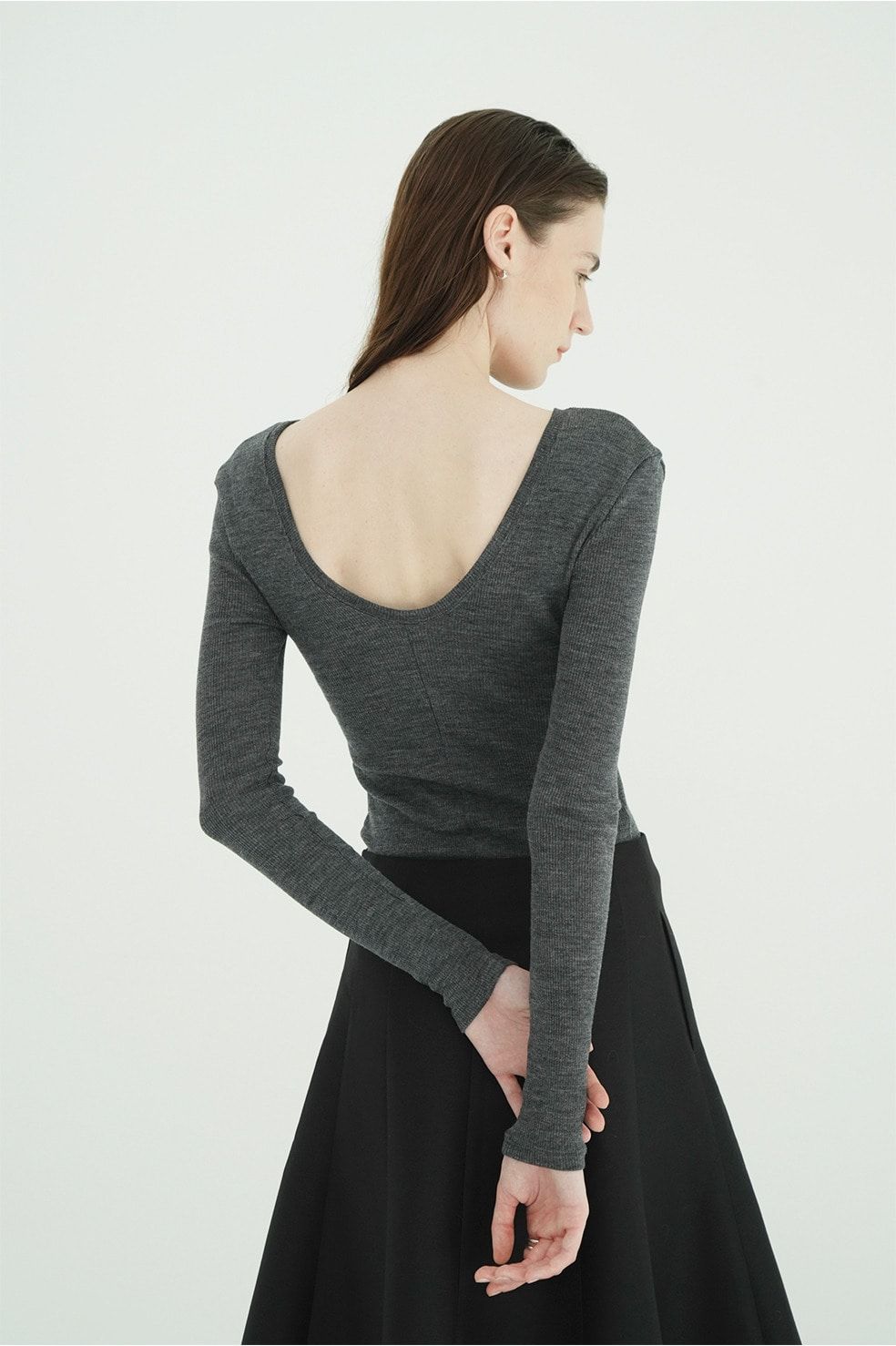 ウールリブカットソー - W FACE WOOL RIB TOPS（GREY）