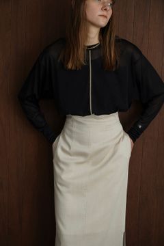 ダブルフェイス センター ライン シアーカーディガン - W FACE CENTER LINE SHEER CARDIGAN - BLACK