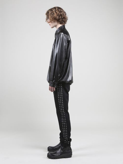ウォッシャブルライトフェイクレザーコーチジャケット - Fake Leather Coach Jacket - BLACK